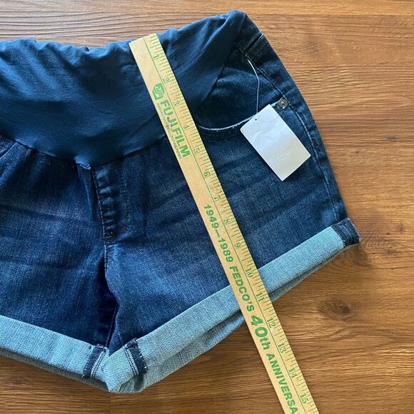 Maternity Shorts denim rolled hem belly panel‎ dark blue Size Medium - Picture 3 of 8